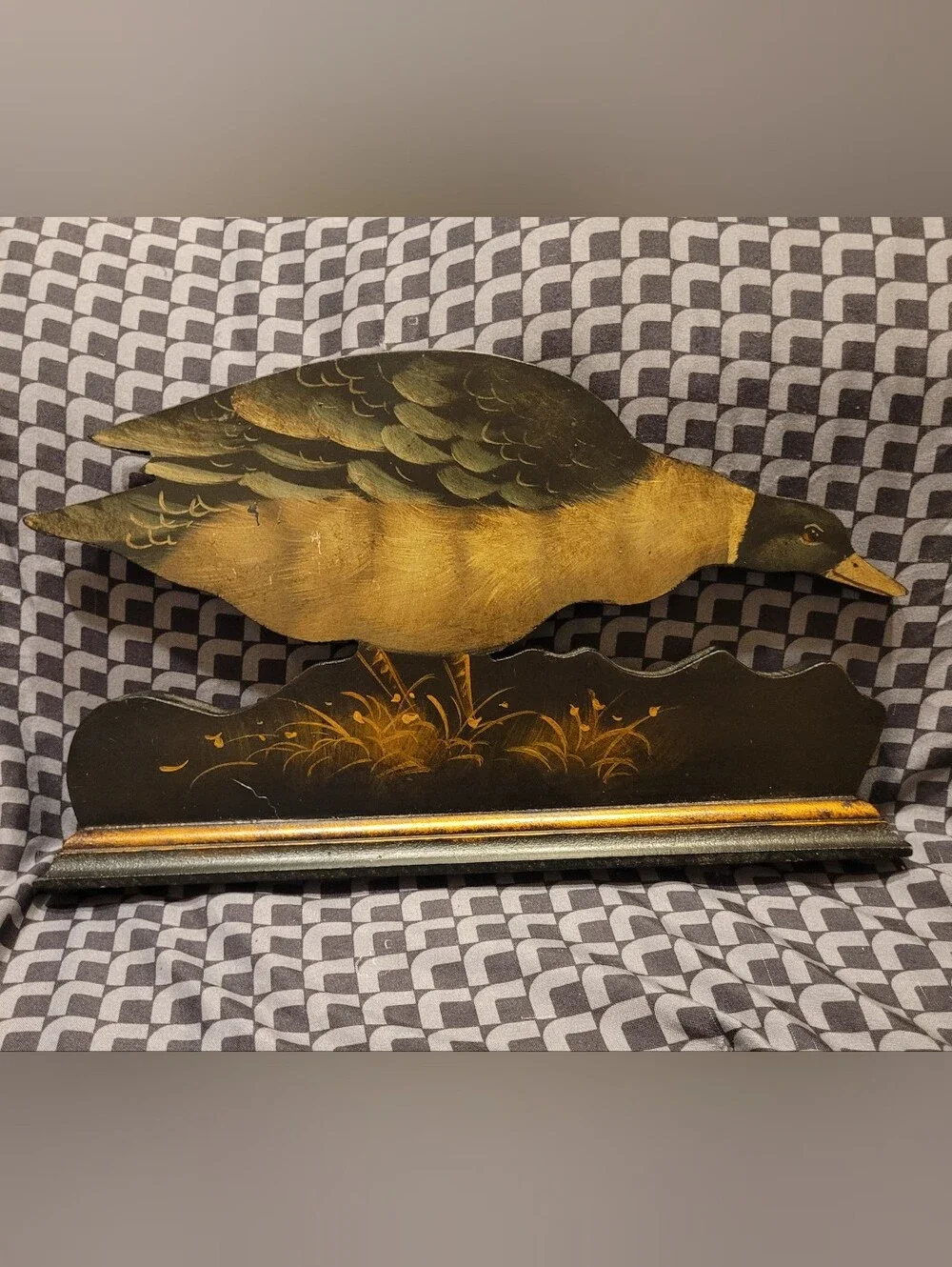 Vintage Folk Art Wooden Duck Silhouette Shelf / Mantle Decor Rustic Hand-Painted